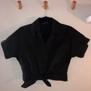 Black button up tie crop